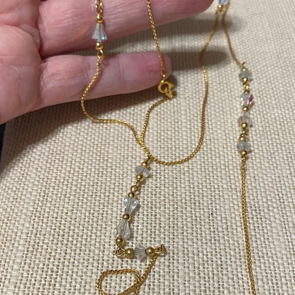Vintage Gold and Crystal 32” chain Necklace
